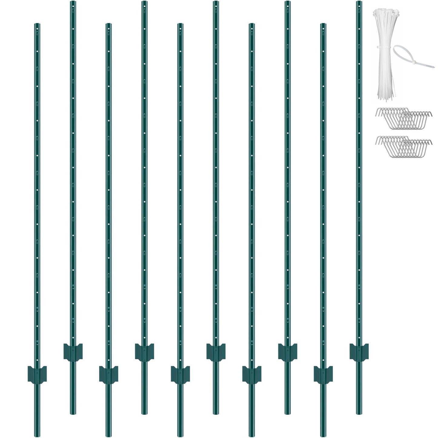 6 Foot Fence Post 10-Pack T-Post Heavy Duty Metal Fence Posts Green