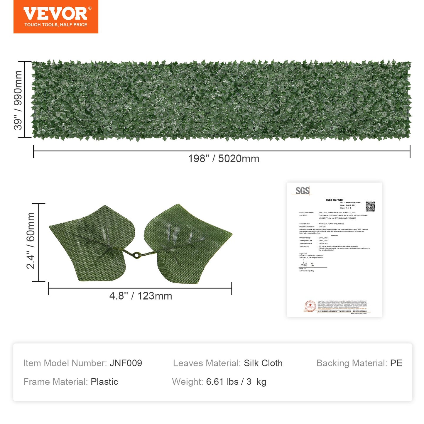 Ivy Privacy Fence, 1 x 5 m Artificial Green Wall Screen, Green Ivy Fence with Mesh Fabric and Reinforced Joint, Fake Hedges Vine Leaf Decoration for Outdoor Garden, Yard, Balcony