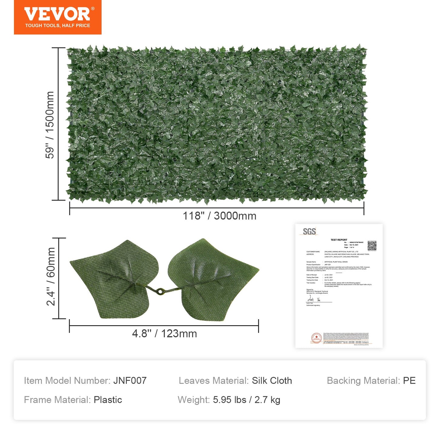 Ivy Privacy-staket, 1,5 x 3 m konstgjord grön väggskärm, grönt Ivy-staket med nättyg och förstärkt fog, falska häckar Vinbladsdekoration för utomhusträdgård, gård, balkong