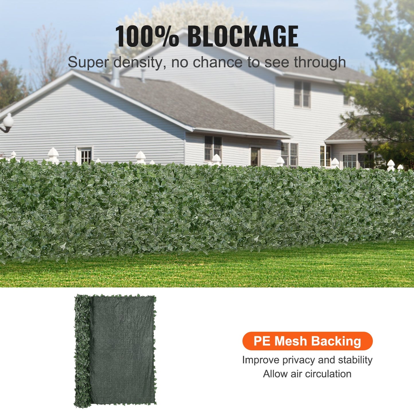 Ivy Privacy Fence, 1830 x 2440 mm Artificiell grön väggskärm, Greenery Ivy staket med nättyg och förstärkt fog, falska häckar Vinbladsdekoration för utomhusträdgård, trädgård