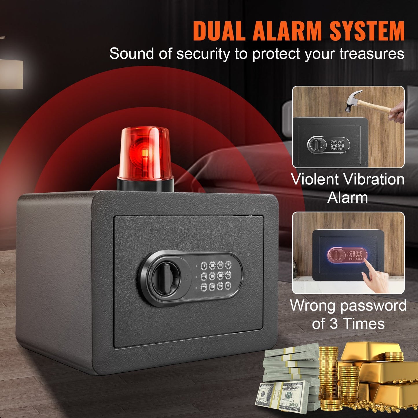 Safe, 0,5 Kubikfuß Heimsafe, Sicherheitsschrank aus Stahl mit digitalem Tastenfeld und 2 Schlüsseln, Wandmontierter Schranksafe zum Schutz von Bargeld, Gold, Schmuck, Dokumenten für Zuhause, Hotel, 13,8 x 9,8 x 9,8 Zoll
