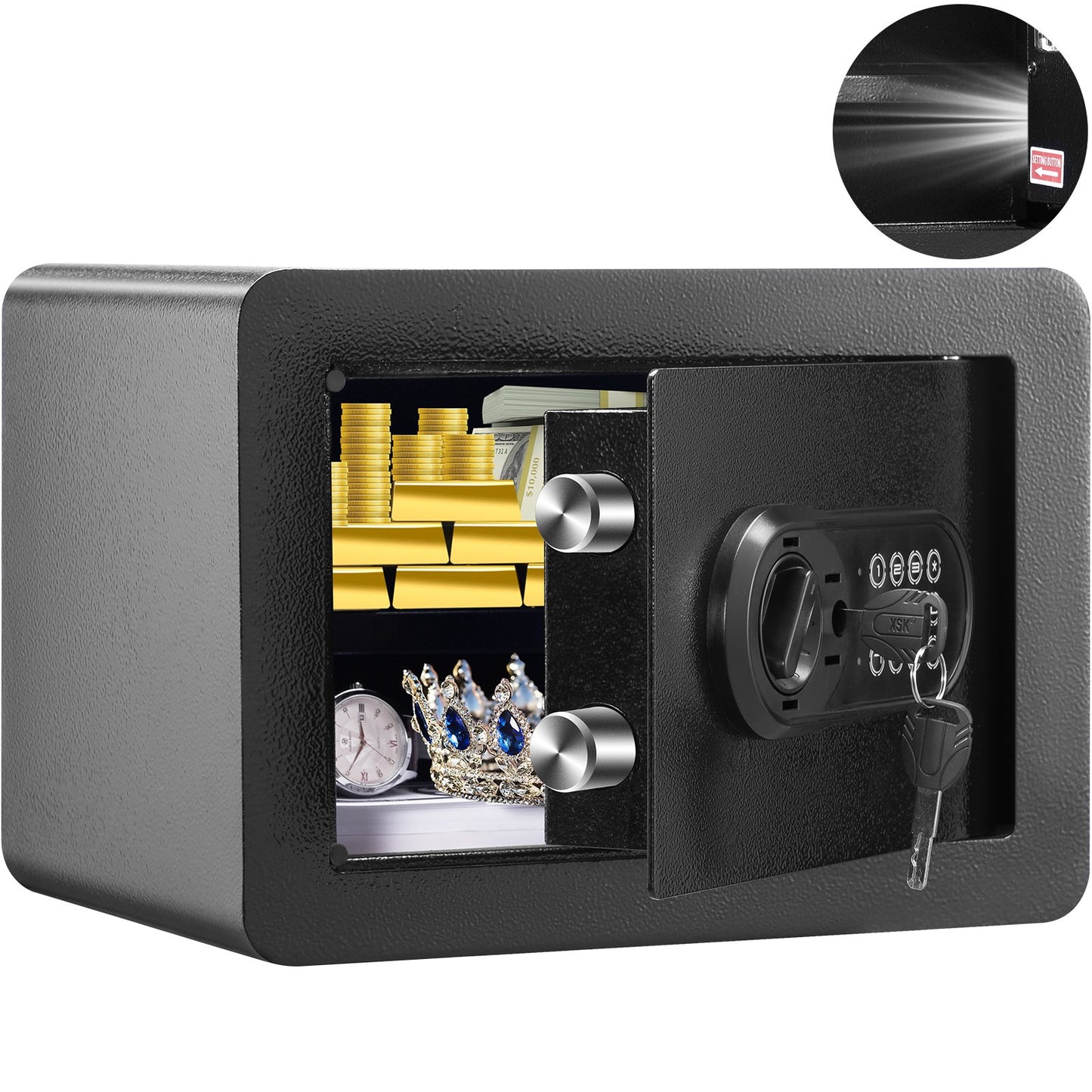 Safe, 0,5 Kubikfuß Heimsafe, Sicherheitsschrank aus Stahl mit digitalem Tastenfeld und 2 Schlüsseln, Wandmontierter Schranksafe zum Schutz von Bargeld, Gold, Schmuck, Dokumenten für Zuhause, Hotel, 13,8 x 9,8 x 9,8 Zoll
