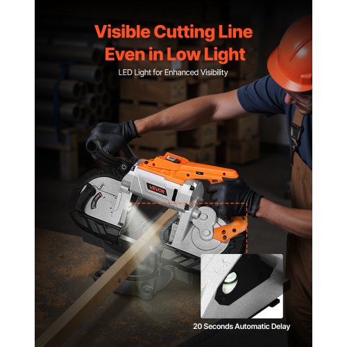 20V Bärbar Sladdlös Bandsåg 13 cm Skärdjup 0-120 m/min Variabel hastighet Borstlös Motor, Med LED-ljus, För Sågning Av Stål, Aluminium, Kablar, Vinklingsjärn, PVC-rör (Bara Verktyg)
