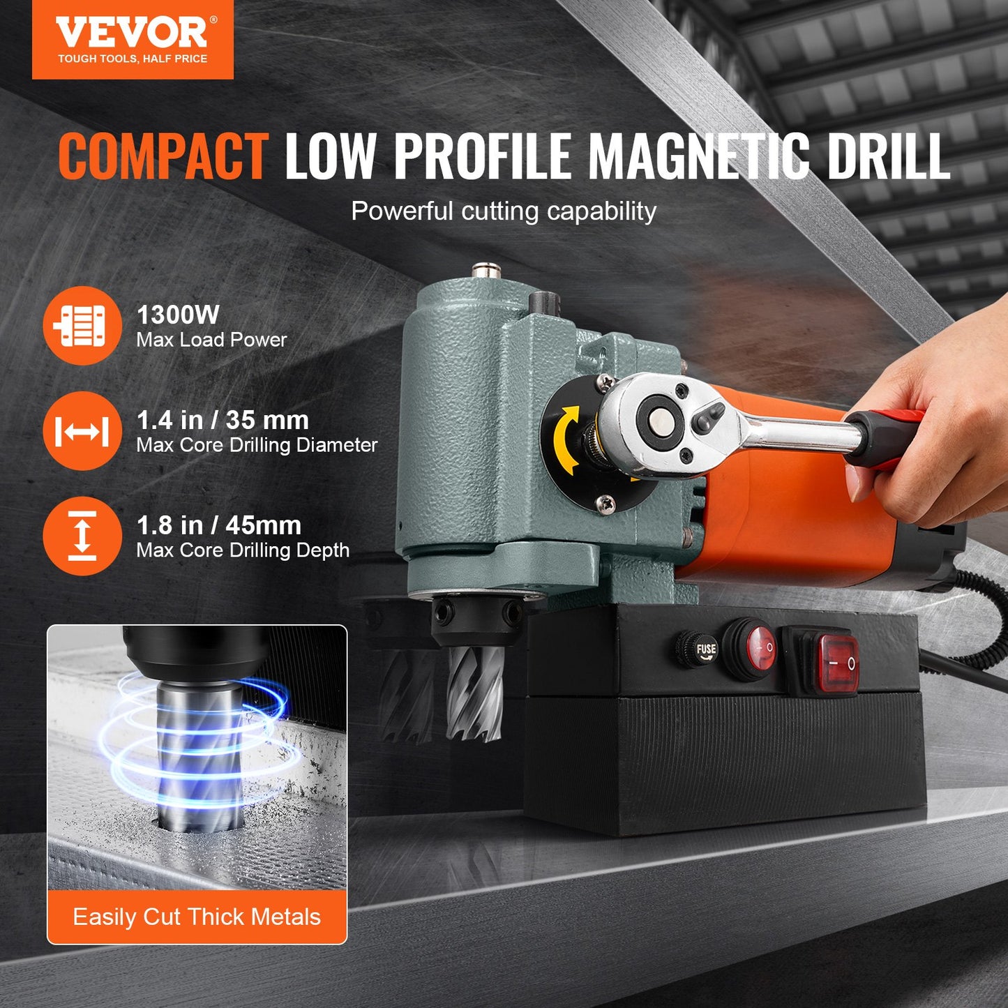 Magnetische Bohrmaschine, 1300 W, niedriges Profil, Magnetbohrmaschine, leicht, tragbar