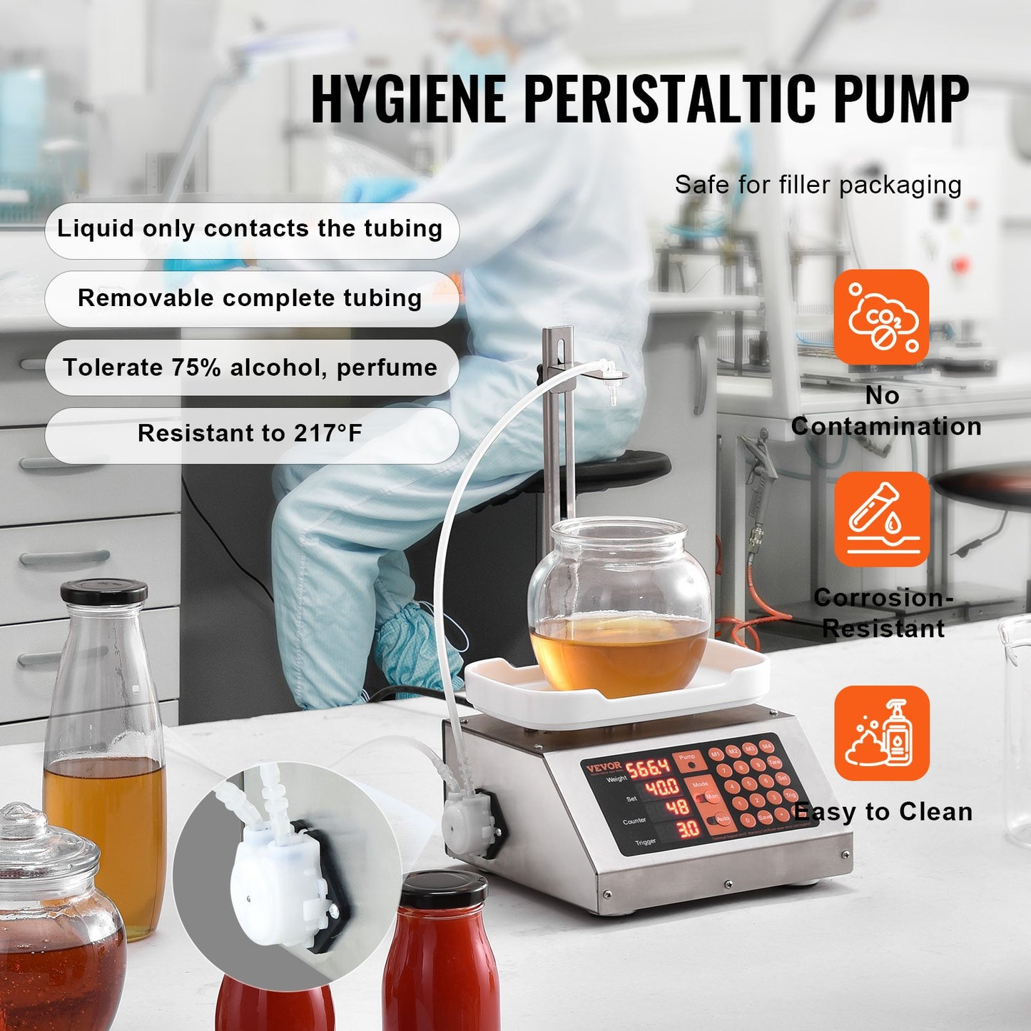 Liquid Filling Machine, 5-50g Weighing Capacity, Automatic Bottle Filling Machine, Bottling Machine Peristaltic Pump Digital Control for Milk, Water, Wine, Beverage, Soy Sauce (Single Nozzle)