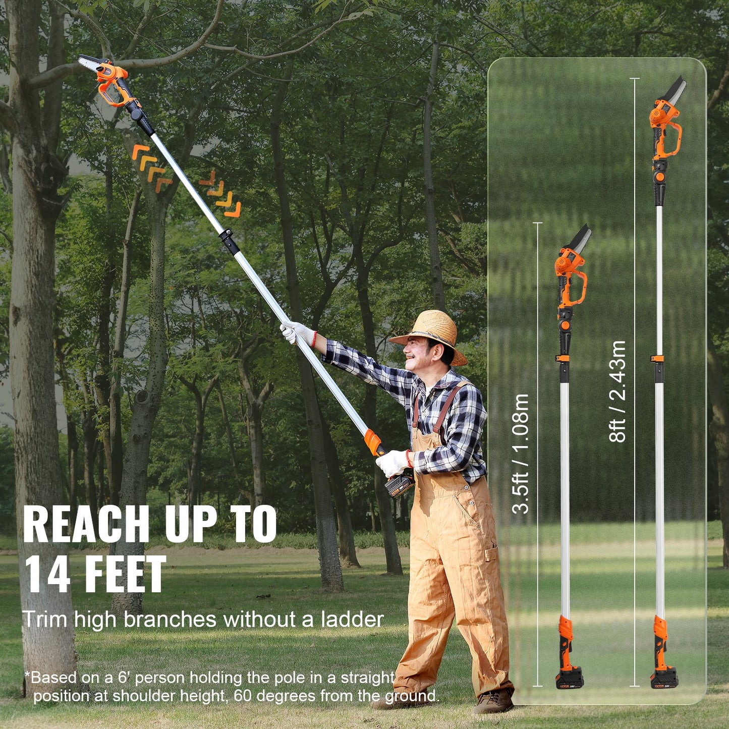 2-in-1 Cordless Pole Saw & Mini Chainsaw, 20V 2Ah Battery Pole Chainsaw, 5" Cutting Capacity 8 ft Reach Pole Saw for Branch Cutting and Tree Pruning (Battery and Blade Guard Included)