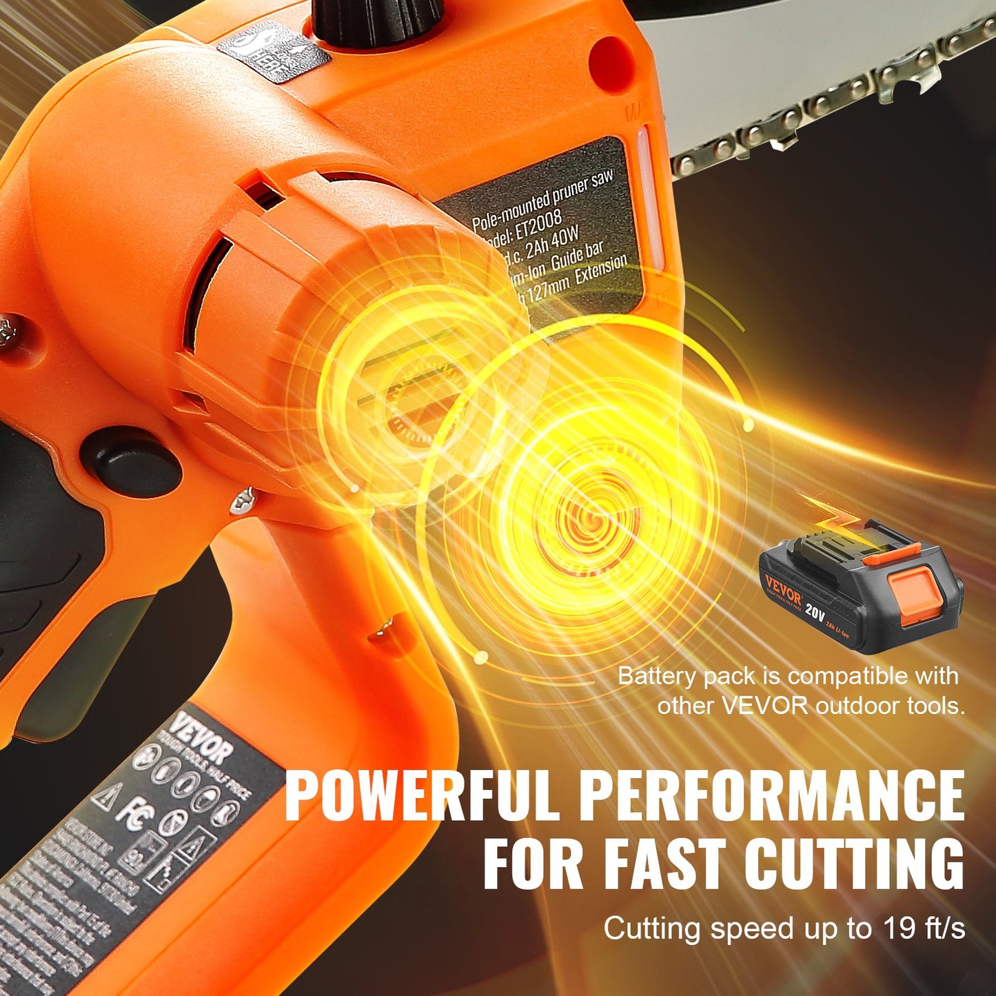 2-in-1 Cordless Pole Saw & Mini Chainsaw, 20V 2Ah Battery Pole Chainsaw, 5" Cutting Capacity 8 ft Reach Pole Saw for Branch Cutting and Tree Pruning (Battery and Blade Guard Included)