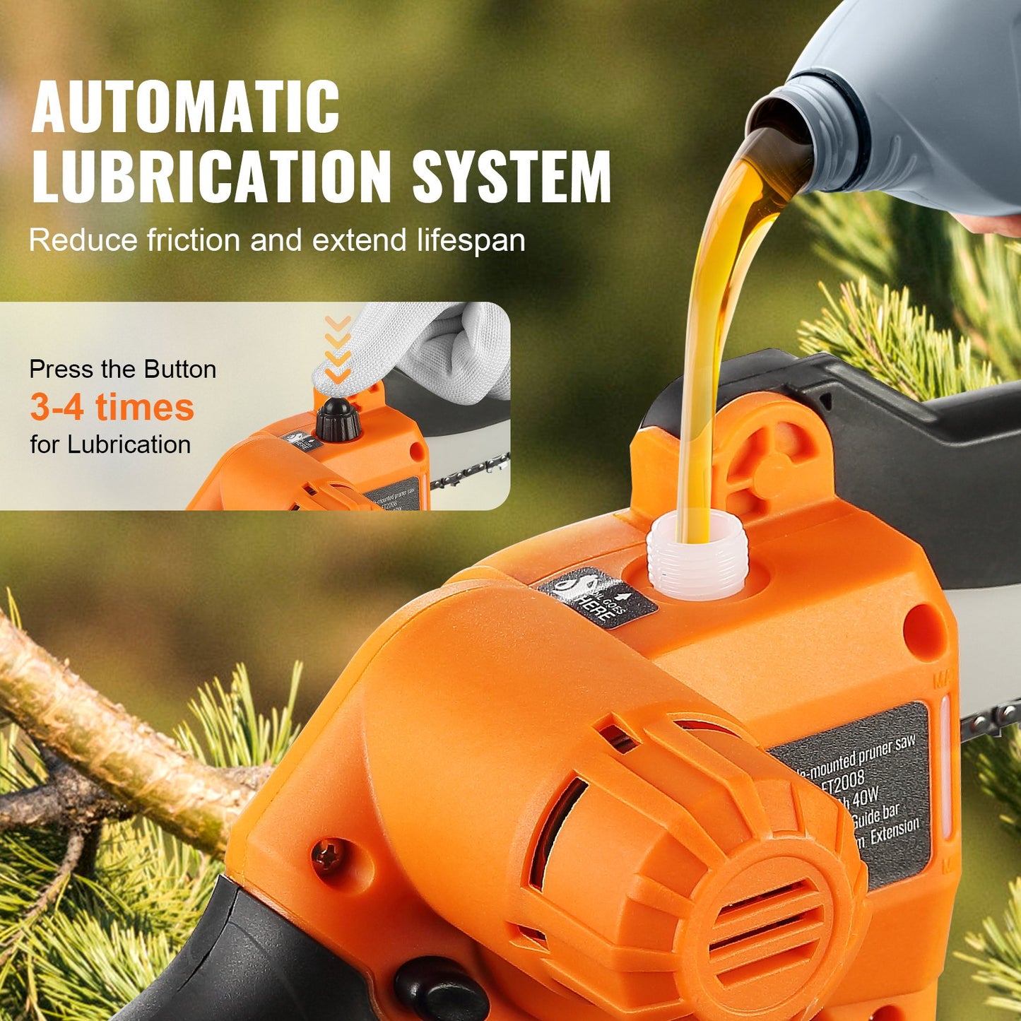 2-in-1 Cordless Pole Saw & Mini Chainsaw, 20V 2Ah Battery Pole Chainsaw, 5" Cutting Capacity 8 ft Reach Pole Saw for Branch Cutting and Tree Pruning (Battery and Blade Guard Included)