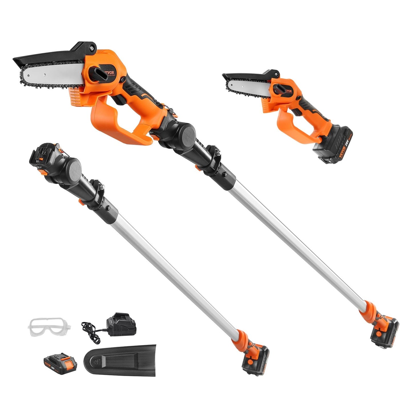 2-in-1 Cordless Pole Saw & Mini Chainsaw, 20V 2Ah Battery Pole Chainsaw, 5" Cutting Capacity 8 ft Reach Pole Saw for Branch Cutting and Tree Pruning (Battery and Blade Guard Included)