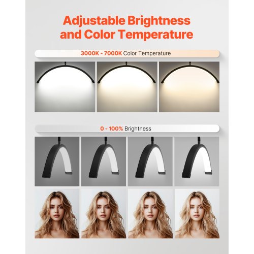 Half Moon Light för Esthetician 23 tum dimbar LED-golvlampa Lash Light Arched | EU