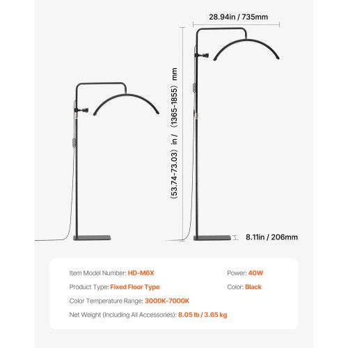 Half Moon Light for Esthetician 23 inch Dimmable LED Floor Lamp Lash Light Arched | EU