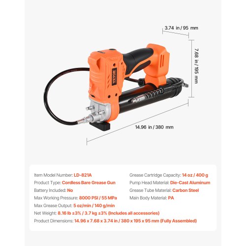 Akku-Fettpresse 8000 PSI 20 V Akku-Fettpresse (nur Werkzeug) | EU