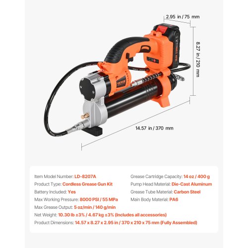 Cordless Grease Gun 20V Electric Grease Gun Kit with Battery 30-inch Hose