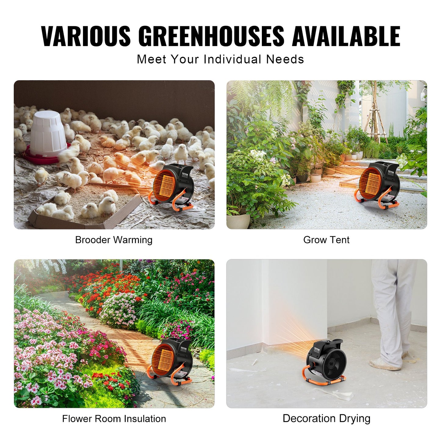 Greenhouse Heater 2000W PTC Fast Heating Overheating Protection 3-Speed