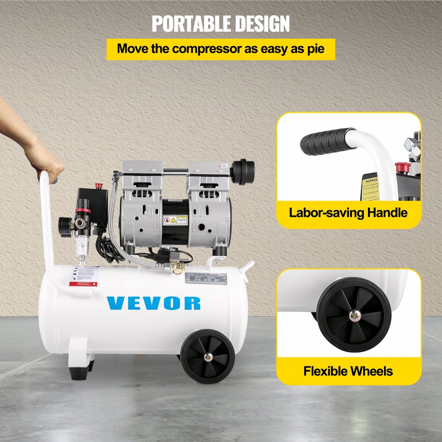 Air compressor 5.5 gallon, portable air compressor 1 hp, oil-free air compressor steel tank 750W, pancake air compressor 115 PSI, ultra-quiet compressor for home repair, tire pumping