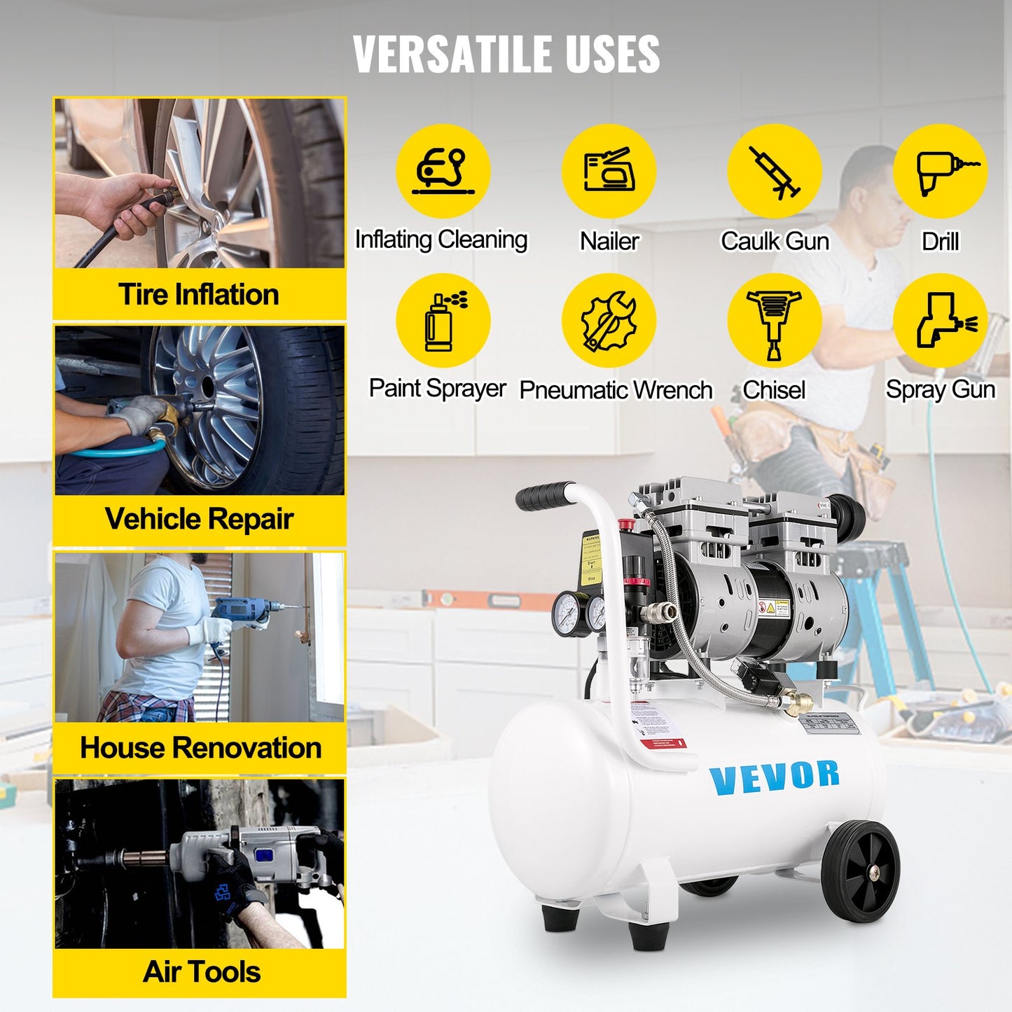 Air compressor 5.5 gallon, portable air compressor 1 hp, oil-free air compressor steel tank 750W, pancake air compressor 115 PSI, ultra-quiet compressor for home repair, tire pumping