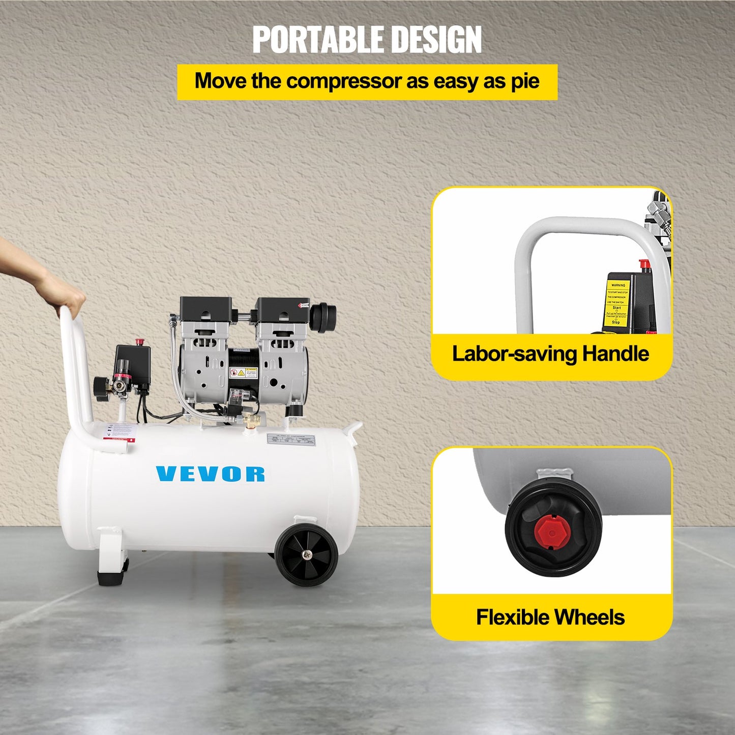 Air compressor 11 gallon, ultra-quiet air compressor 1 hp, oil-free air compressor steel tank 750W, portable air compressor 8 bar, ultra-quiet compressor for home repair, tire inflation