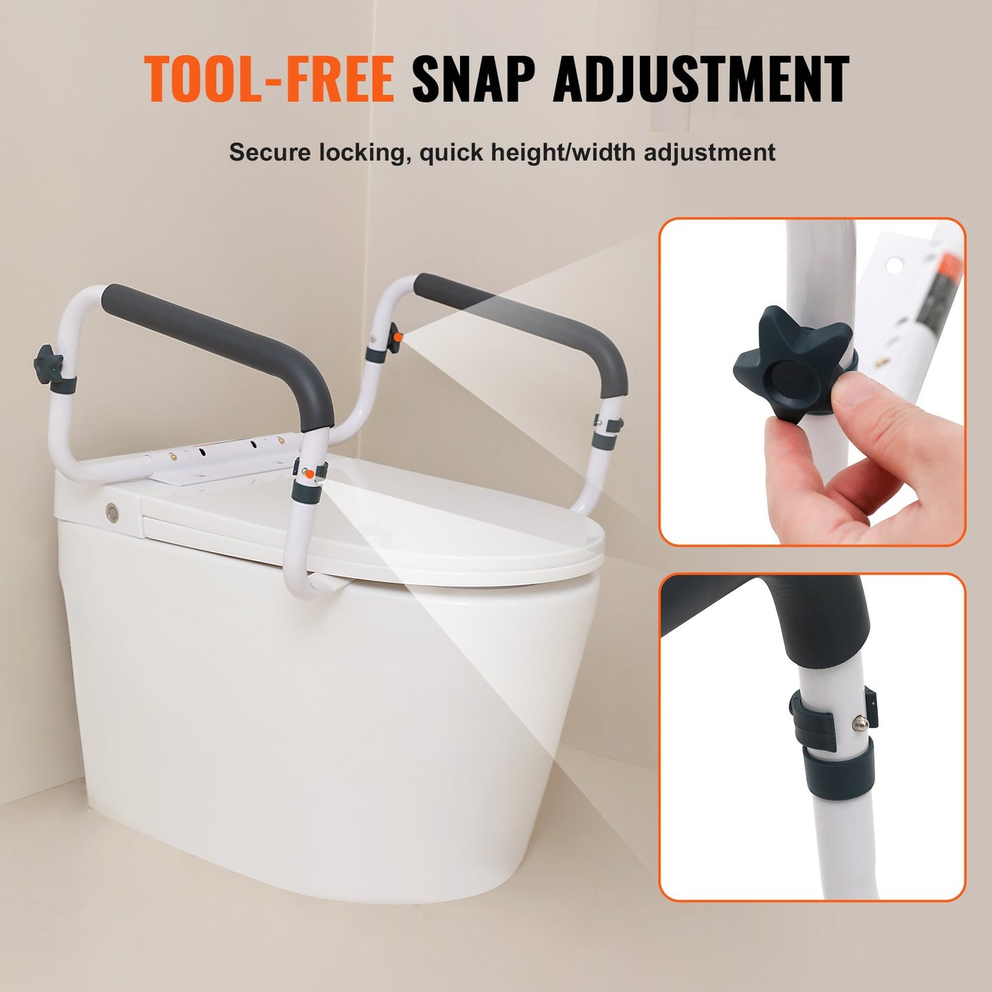 Toilet Safety Rail, 300 LBS Capacity Toilet Seat Frame, Adjustable Width Fits Most Toilets, Easy Installation, Toilet Handles Handles with Padded Armrests for Handicapped, Disabled, Seniors