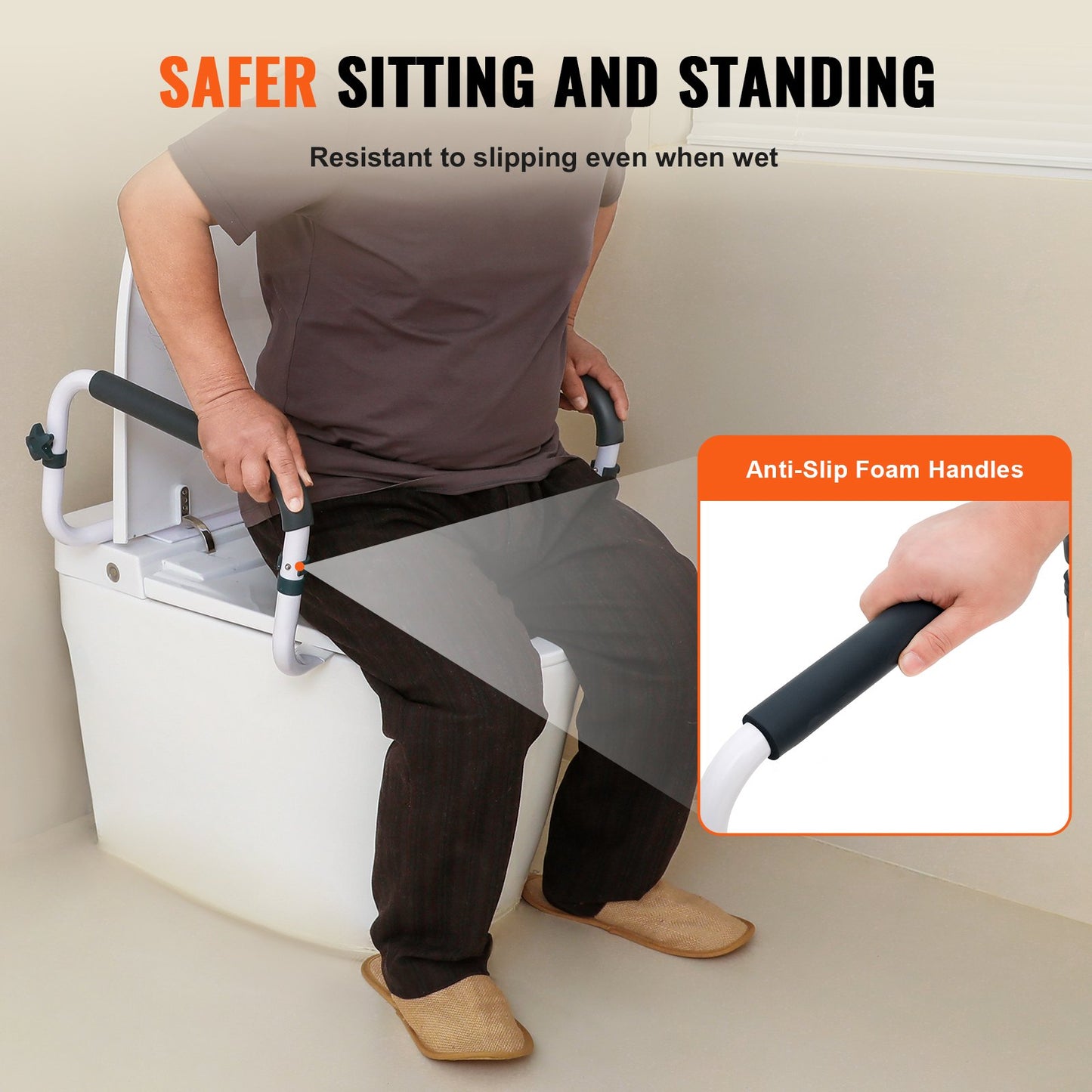 Toilet Safety Rail, 300 LBS Capacity Toilet Seat Frame, Adjustable Width Fits Most Toilets, Easy Installation, Toilet Handles Handles with Padded Armrests for Handicapped, Disabled, Seniors