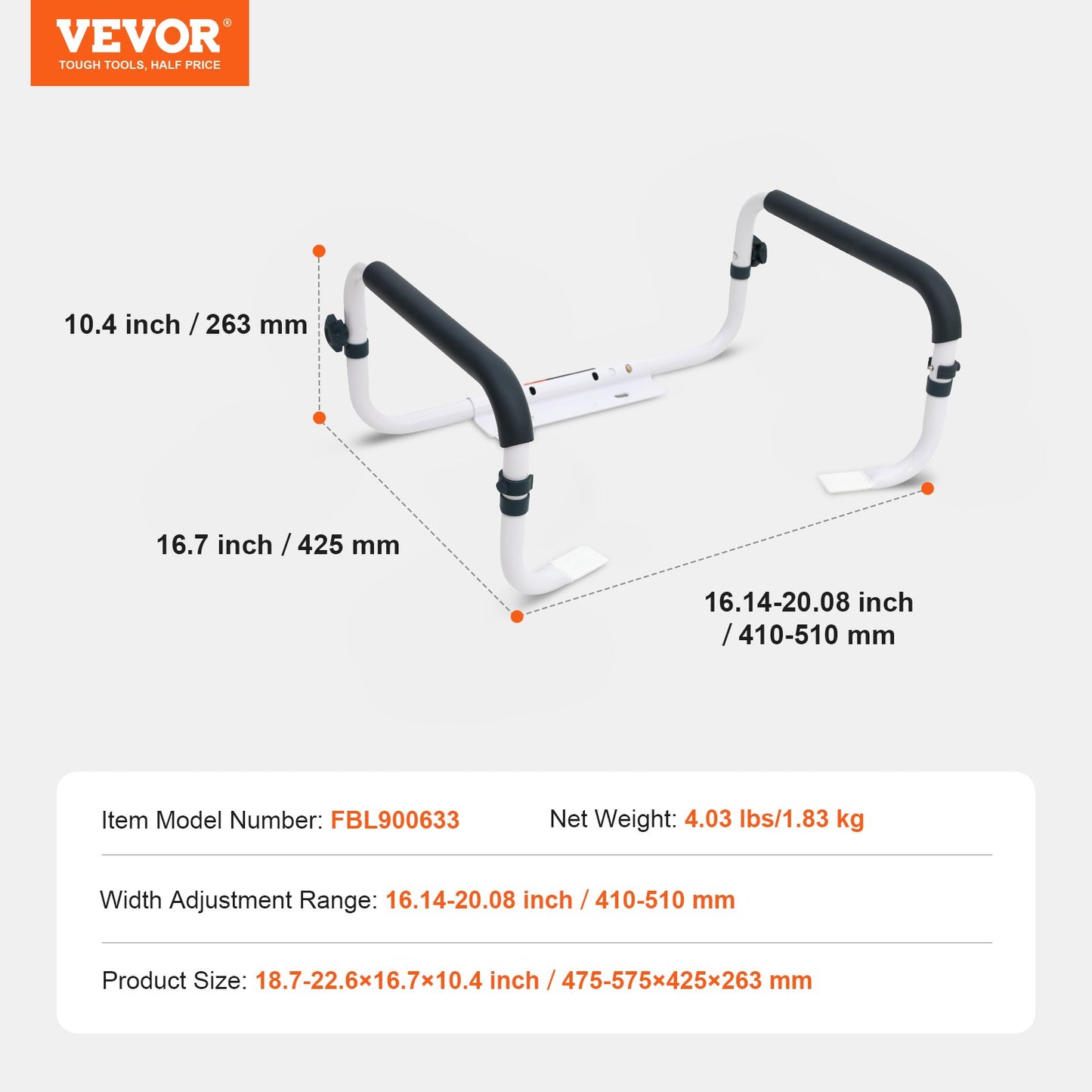 Toilet Safety Rail, 300 LBS Capacity Toilet Seat Frame, Adjustable Width Fits Most Toilets, Easy Installation, Toilet Handles Handles with Padded Armrests for Handicapped, Disabled, Seniors