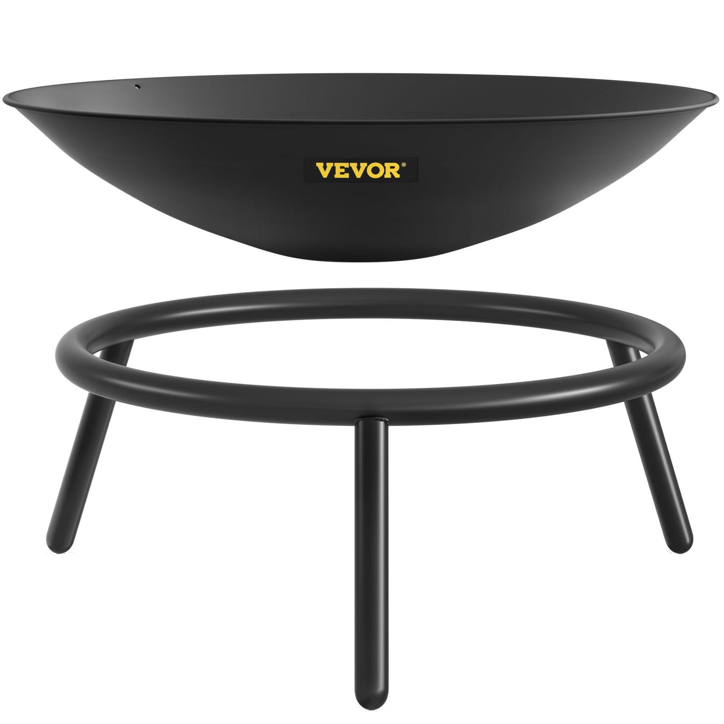 Fire Pit Bowl, 22-inch Deep Round Carbon Steel Fire Bowl, Wood Burning for Patios, Backyards and Camping Use, with a Drain Hole and a Wood Stick, Black