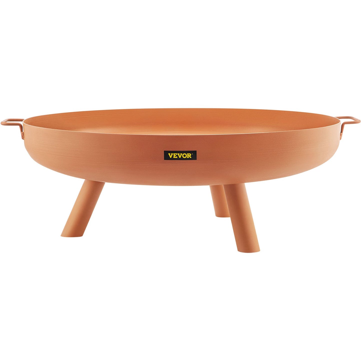 Fire Pit Bowl, 30-tums djup rund eldskål i kolstål, vedeldning för uteplatser, bakgårdar och campingbruk, med ett avloppshål, bärbara handtag och en vedpinne, brun