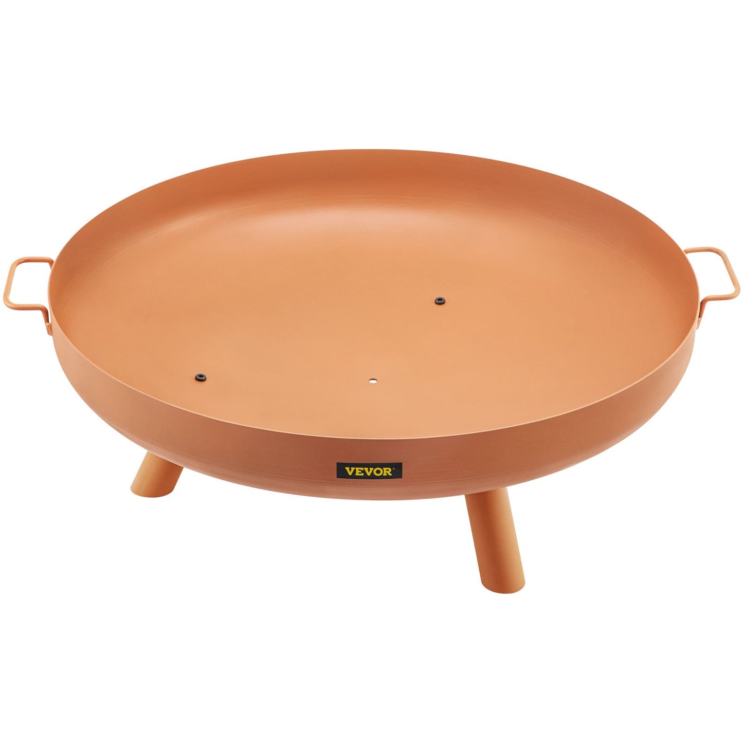 Fire Pit Bowl, 30-tums djup rund eldskål i kolstål, vedeldning för uteplatser, bakgårdar och campingbruk, med ett avloppshål, bärbara handtag och en vedpinne, brun