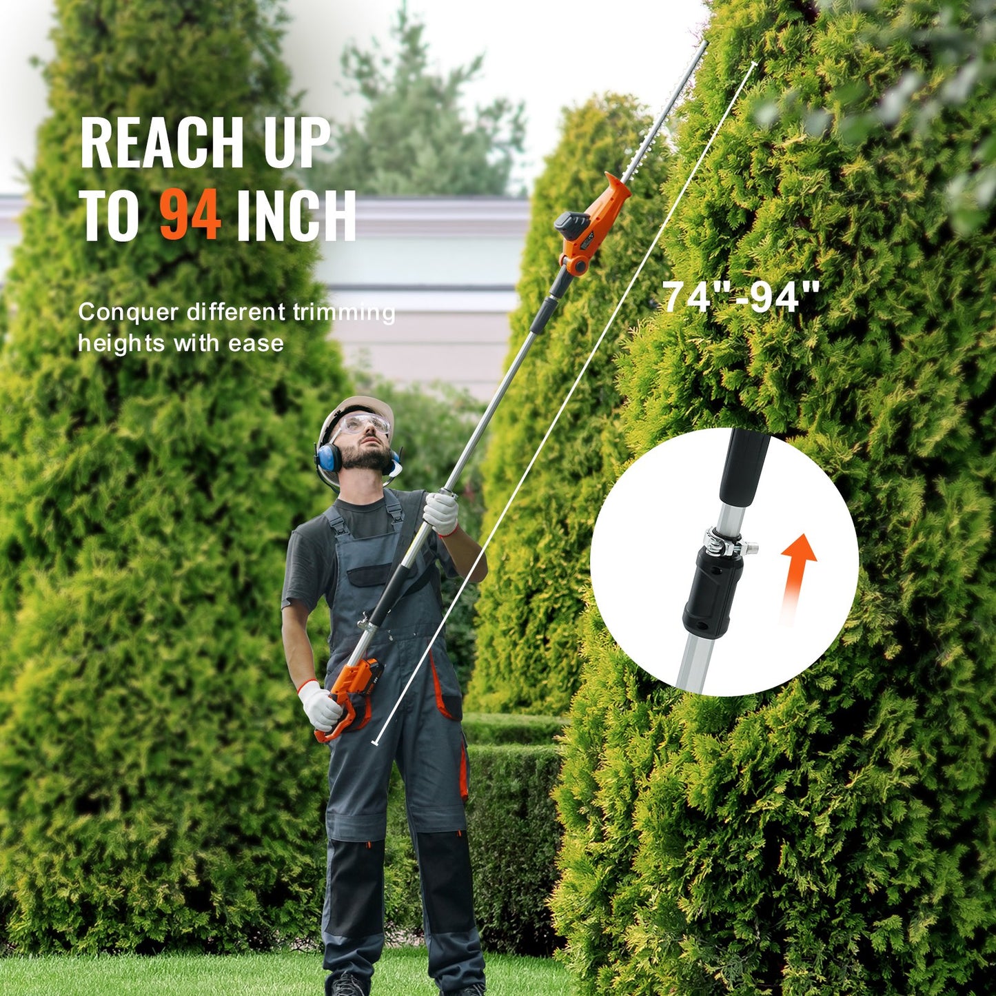 20V Cordless Hedge Trimmer Telescopic Pole Hedge Trimmer 18 Inch Blade