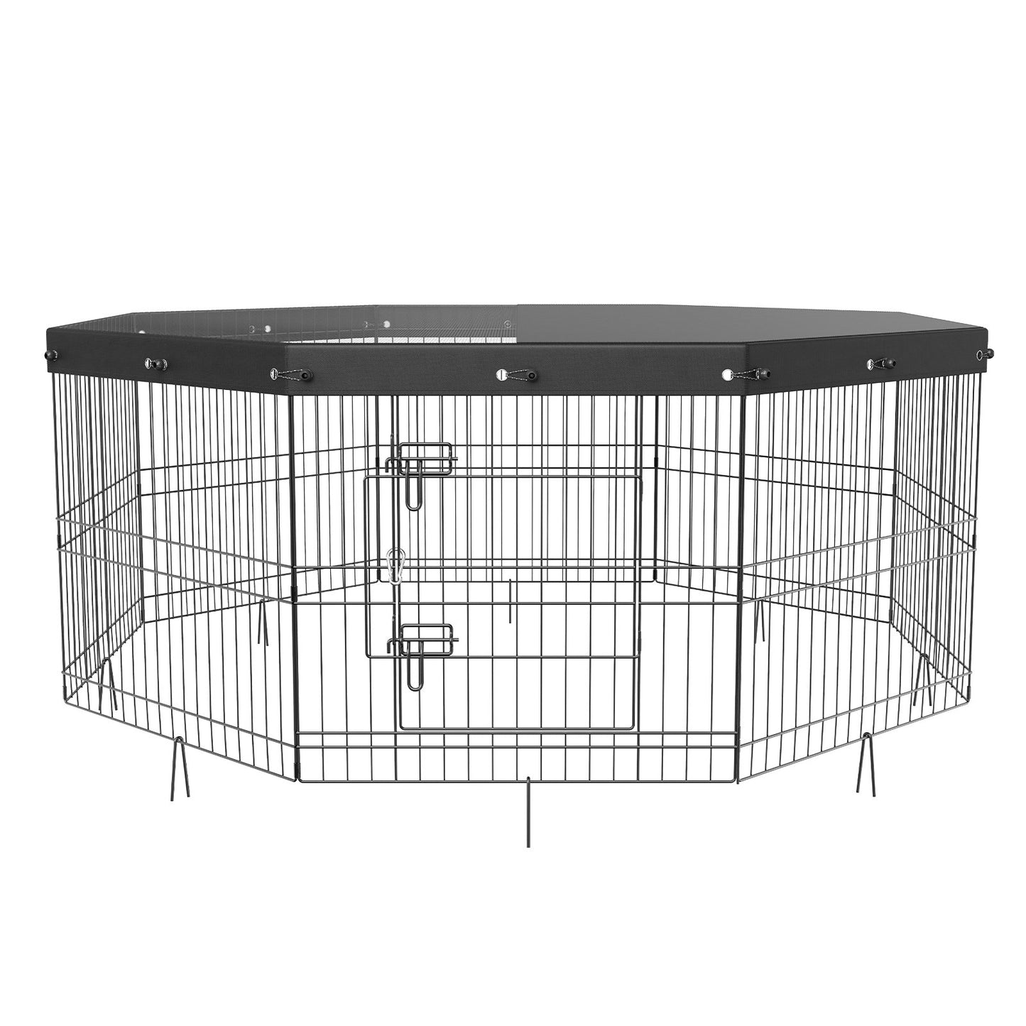Hundlekhage, 8 paneler hopfällbar hundträningspenna i metall med topplock, 24" H sällskapsstaket Valplåda Kennel med markinsatser, inomhus utomhushundpenna för små medelstora husdjur, för camping, trädgård