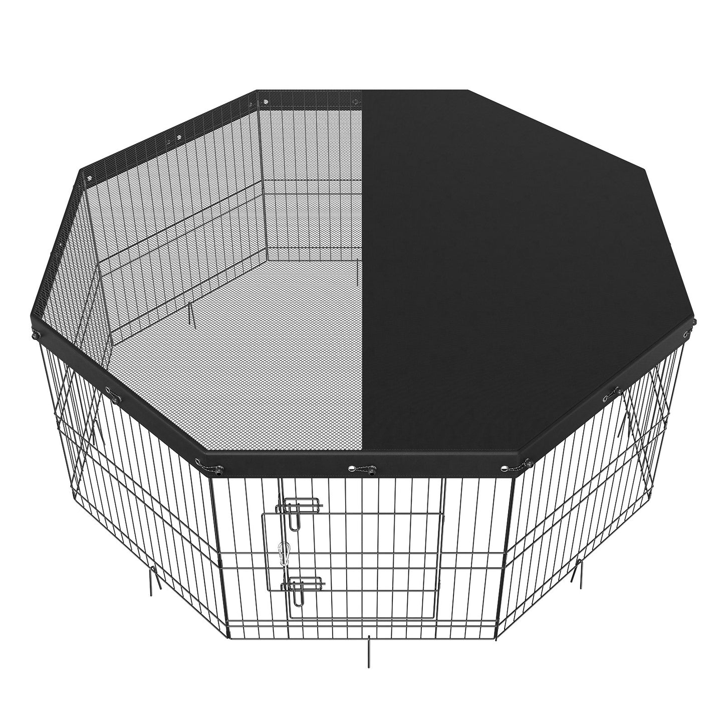 Hundlekhage, 8 paneler hopfällbar hundträningspenna i metall med topplock, 24" H sällskapsstaket Valplåda Kennel med markinsatser, inomhus utomhushundpenna för små medelstora husdjur, för camping, trädgård