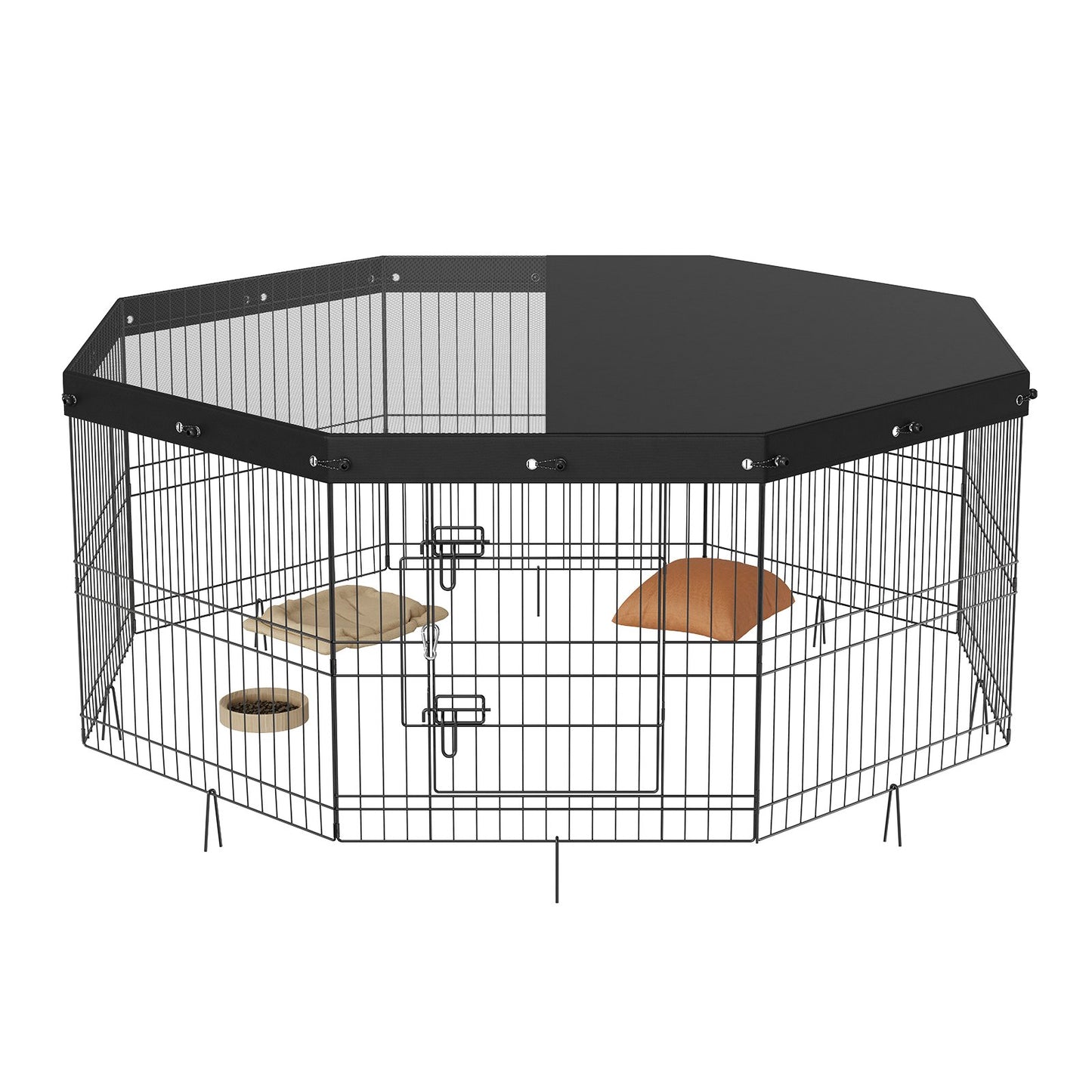 Hundlekhage, 8 paneler hopfällbar hundträningspenna i metall med topplock, 24" H sällskapsstaket Valplåda Kennel med markinsatser, inomhus utomhushundpenna för små medelstora husdjur, för camping, trädgård
