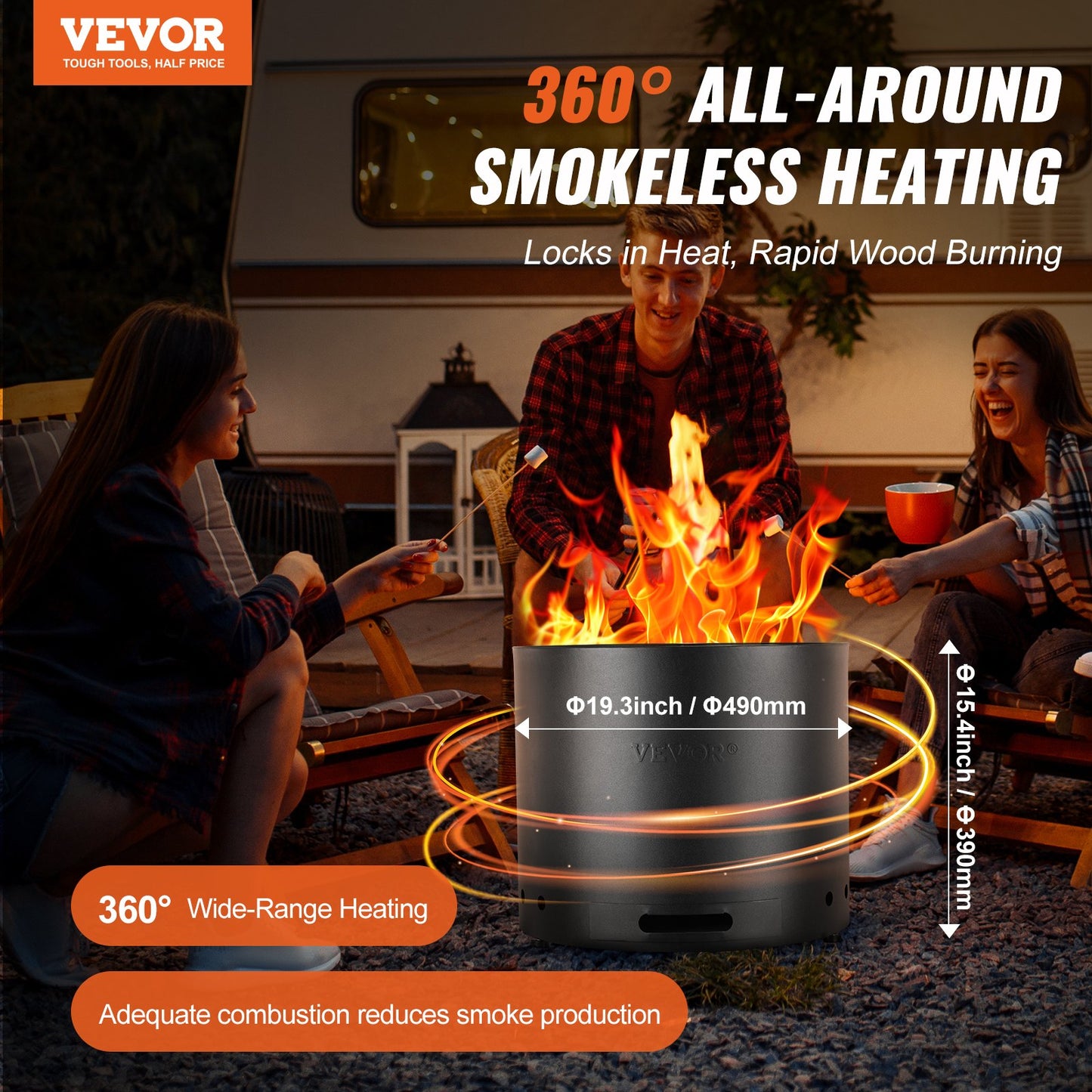 Smokeless Fire Pit Stove Bonfire 19,3 i Dia Vedeldad rostfritt stål