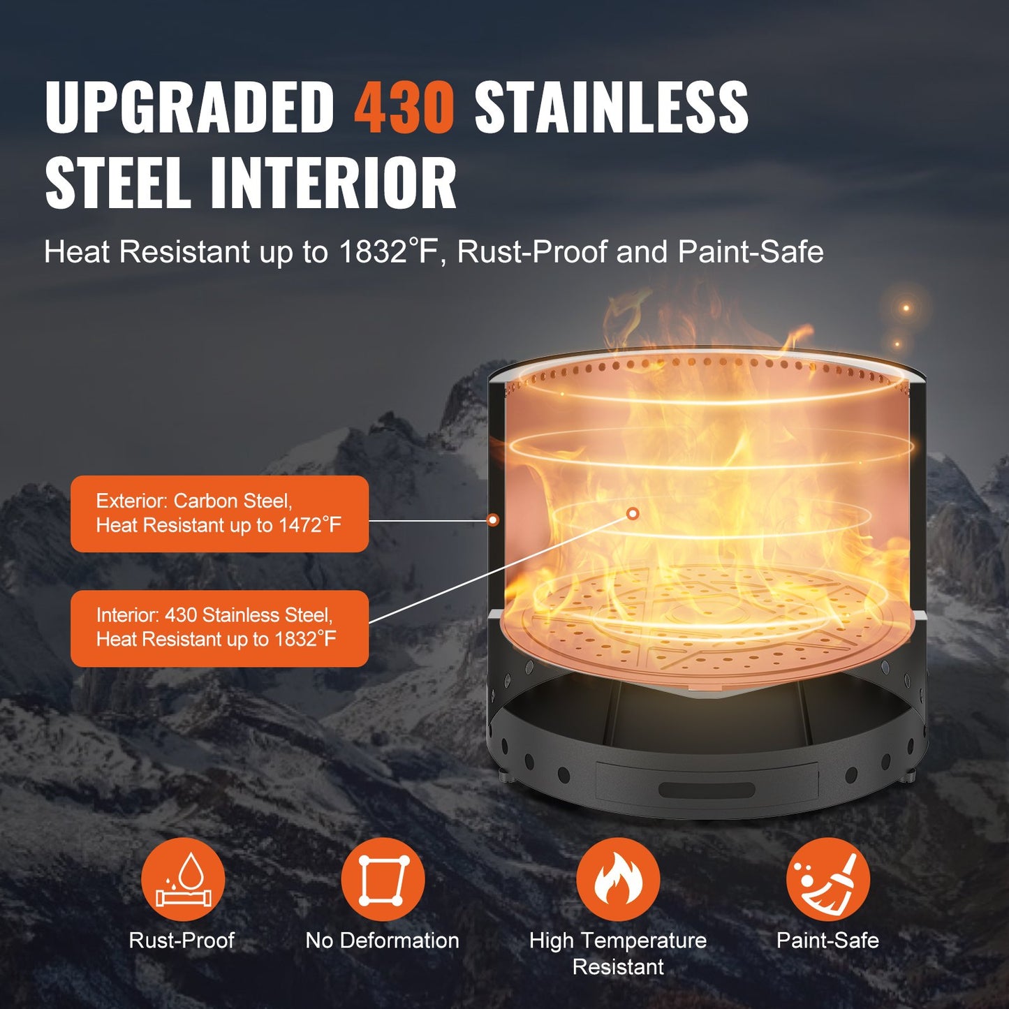 Smokeless Fire Pit Stove Bonfire 19,3 i Dia Vedeldad rostfritt stål