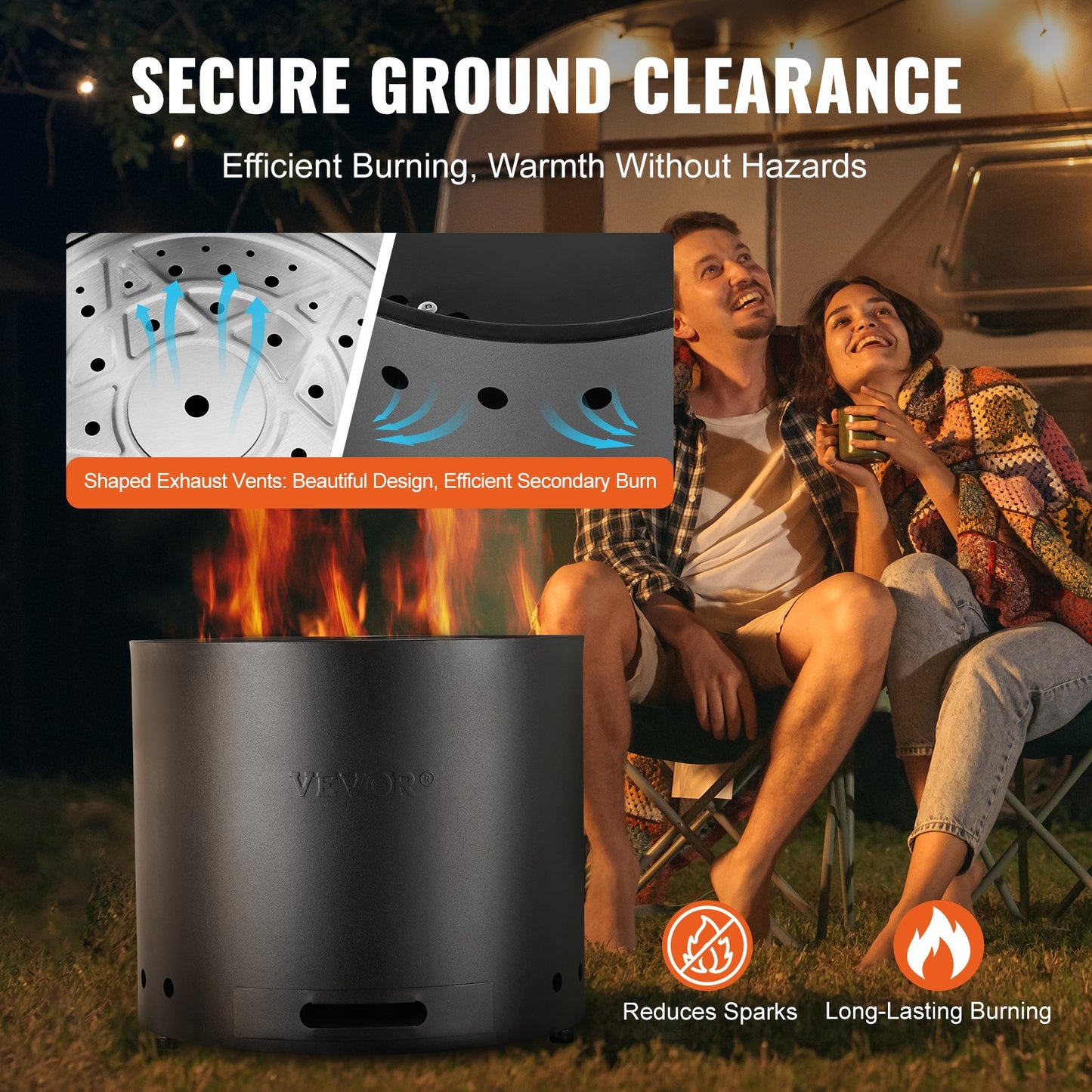 Smokeless Fire Pit Stove Bonfire 19,3 i Dia Vedeldad rostfritt stål