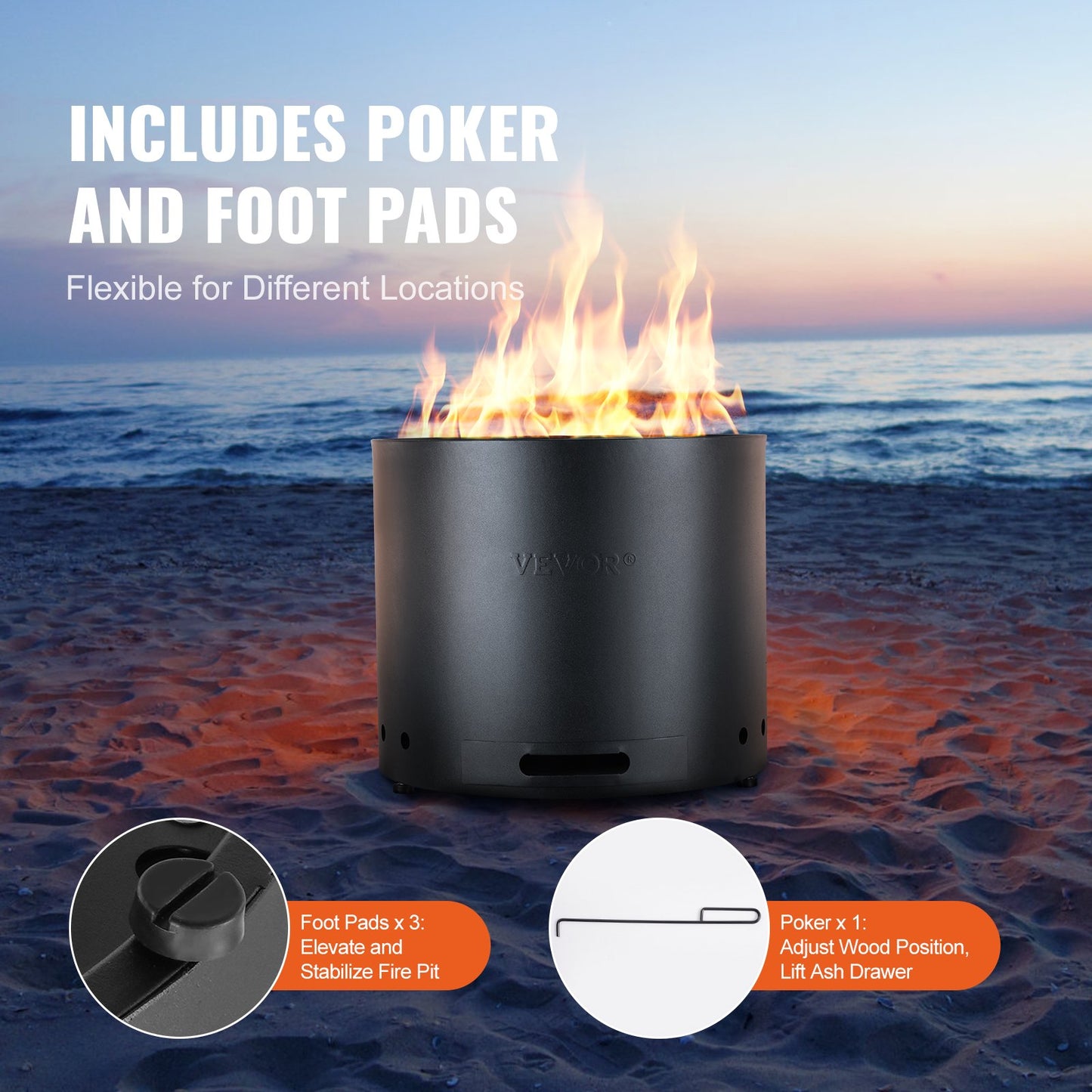 Smokeless Fire Pit Stove Bonfire 19,3 i Dia Vedeldad rostfritt stål