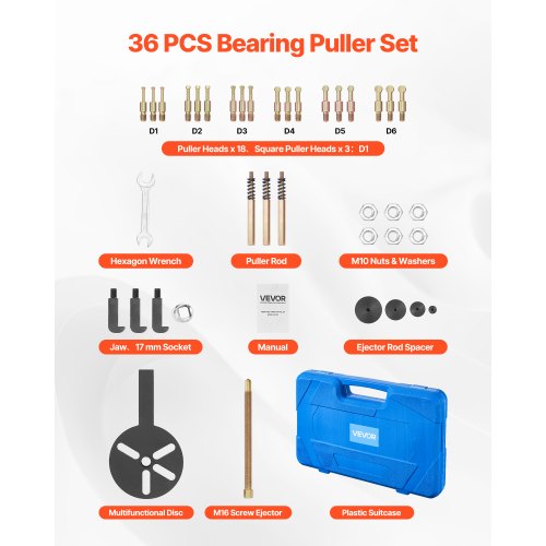 36 in 1 bearing removal puller inner hole removal tool 3-jaw puller