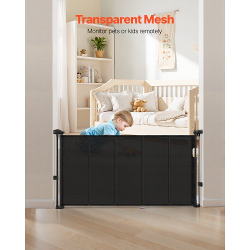 Einziehbares Babygitter, 870 mm hoch, ausziehbar auf 1400 mm Breite, für Kinder und Haustiere, Schwarz