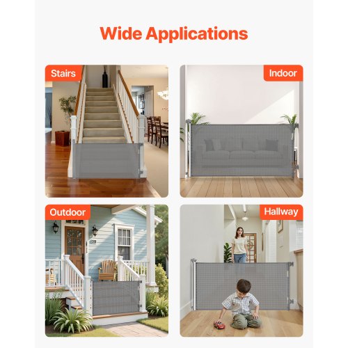 Infällbar Barngrind, Utdragbar till 1430 mm Bredd, 795 mm Hög, Med Säkerhetslås, Lätt att Använda, Gå Genom Utan Att Snubbla, Nätgrind För Hundtrappor, Hallar, Inomhus/Utomhus, Grå | EU