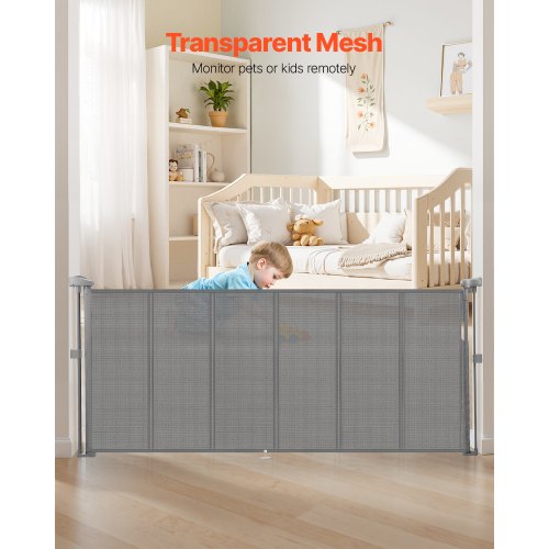 Einziehbares Babygitter 870 mm hoch Ausziehbar auf 1800 mm Breite Kinder Haustiere Grau | EU