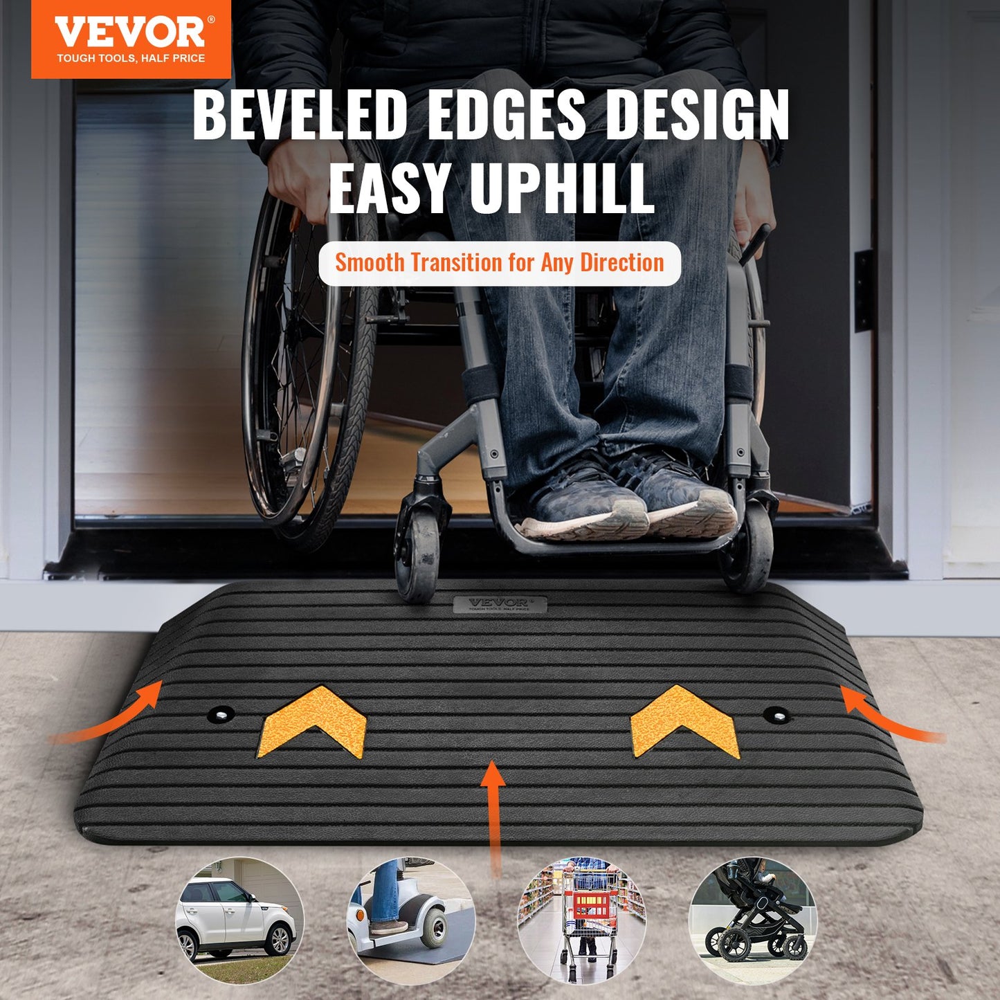 Upgraded Rubber Threshold Ramp, 3 Inch 1 Channel Door Ramp, Natural Rubber Car Ramp with Non-Slip Textured Surface, 33069 lbs Load Capacity Sidewalk Ramp for Wheelchair and Scooter