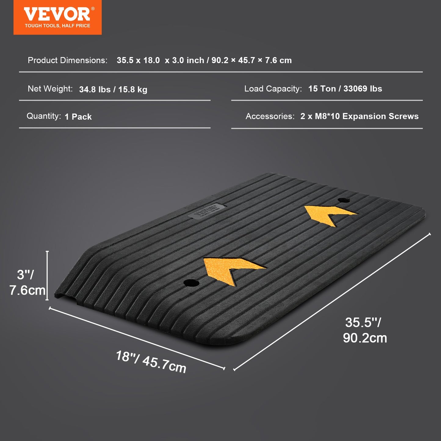 Upgraded Rubber Threshold Ramp, 3 Inch 1 Channel Door Ramp, Natural Rubber Car Ramp with Non-Slip Textured Surface, 33069 lbs Load Capacity Sidewalk Ramp for Wheelchair and Scooter