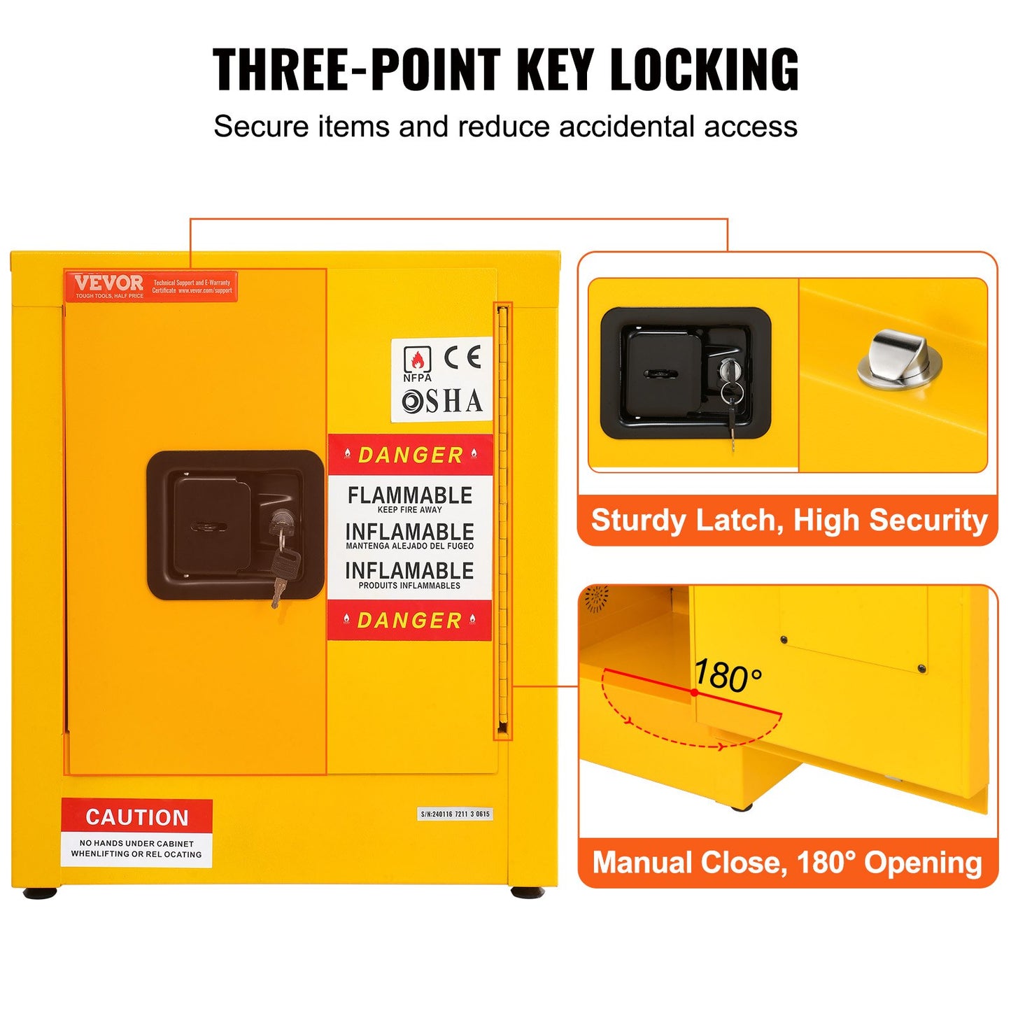 11 Gallon Safety Cabinet 16.9" X 16.9" X 18.1" Hazardous Hinges Manual Hot