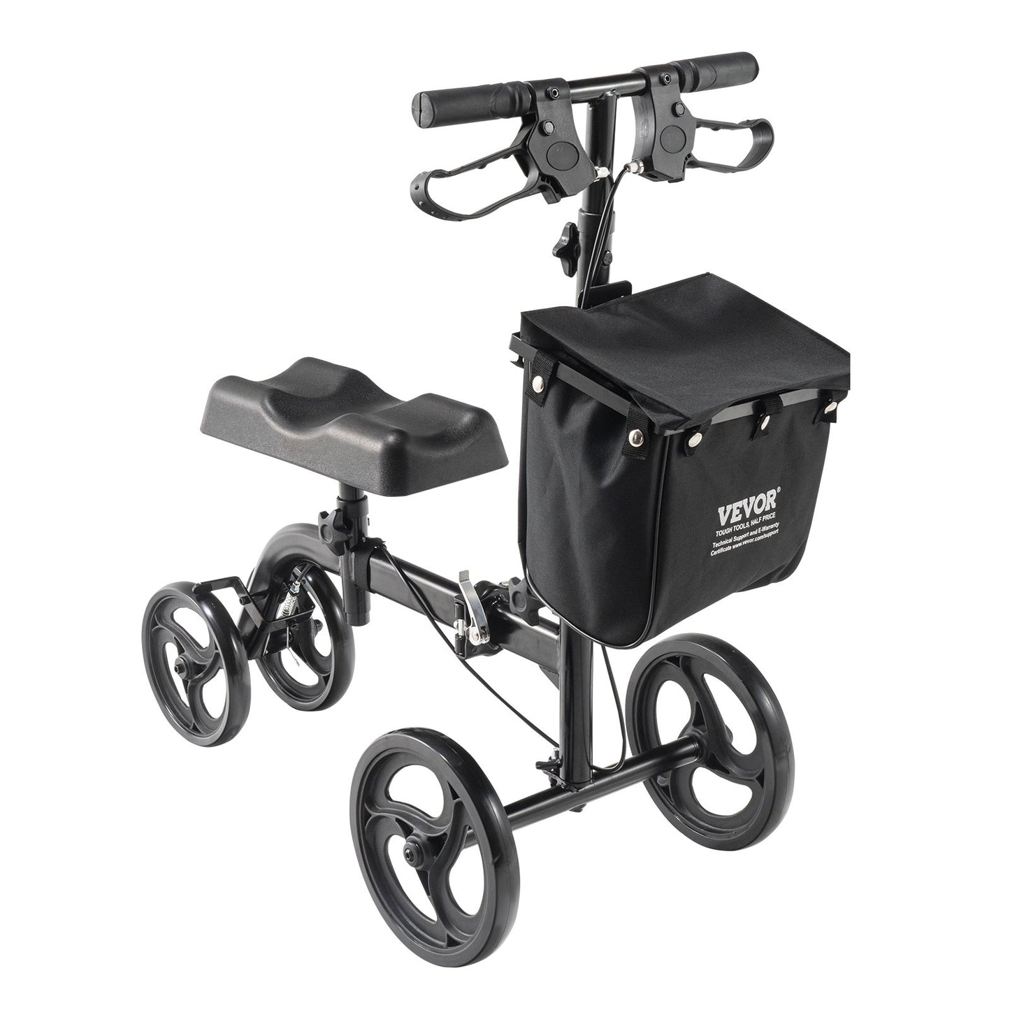 Klappbarer Knieroller, lenkbarer Knie-Gehroller aus Karbonstahl mit höhenverstellbarem Lenker und Knieschützern, All-Terrain-Rädern, Doppelbremsen, Bein-Regenerationsroller für Fußbrüche nach Knöchel- und Fußverletzungen