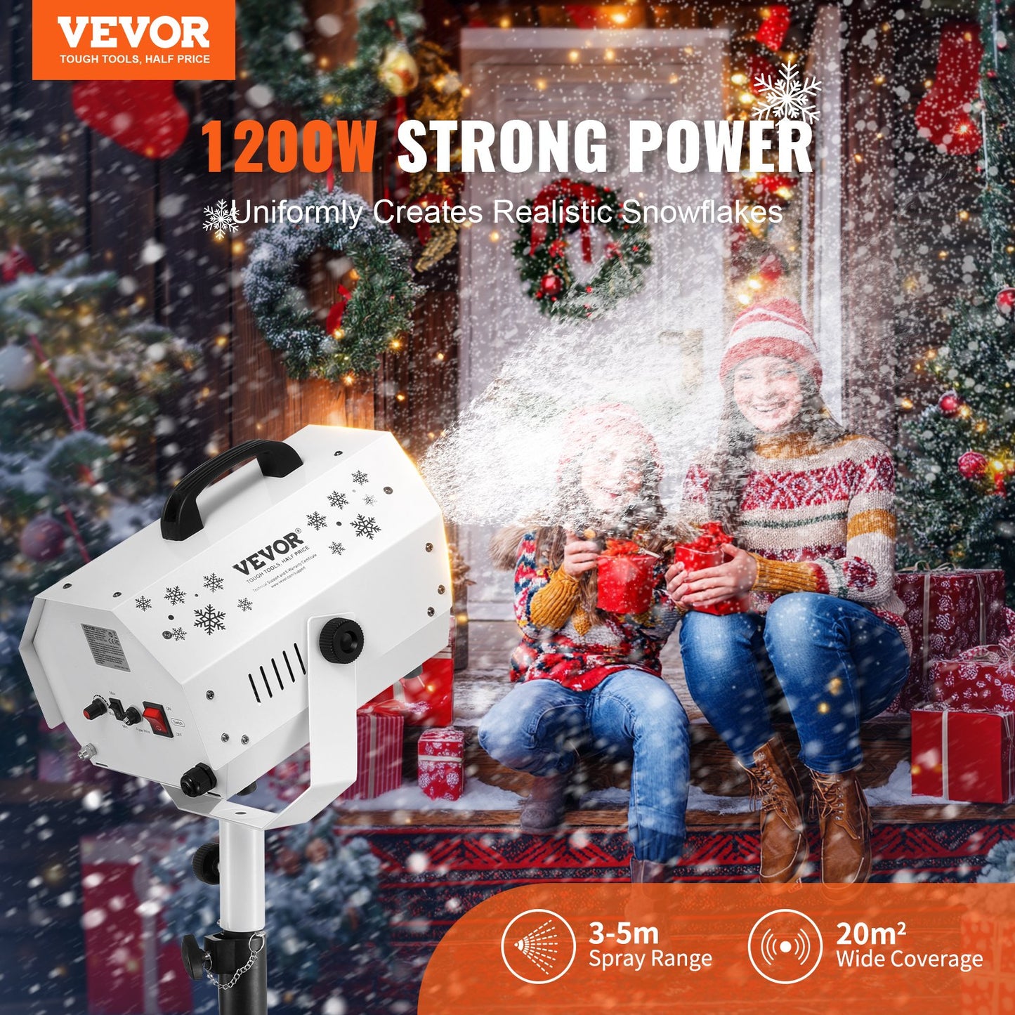 Snömaskin 1200W snötillverkningsmaskin med höjdjusterbart stativ