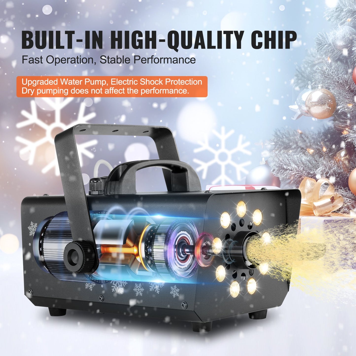 Snow Machine 800W Handhållen hängande snömaskin med LED-ljus för semester