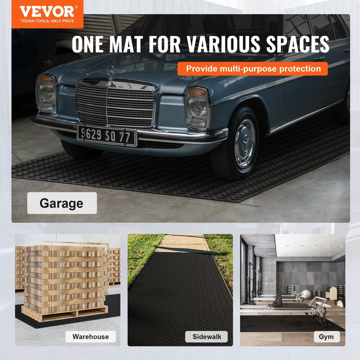 Diamond-Plate-Gummibodenrolle, 3 mm x 4 ft x 10 ft Garagenbodenmatte, SBR-Gummi-Garagenbodenrolle, leicht zu reinigen, Diamond-Plate-Gummimatte für unter Autos, Garagenindustrie-Fitnessstudio, schwarz