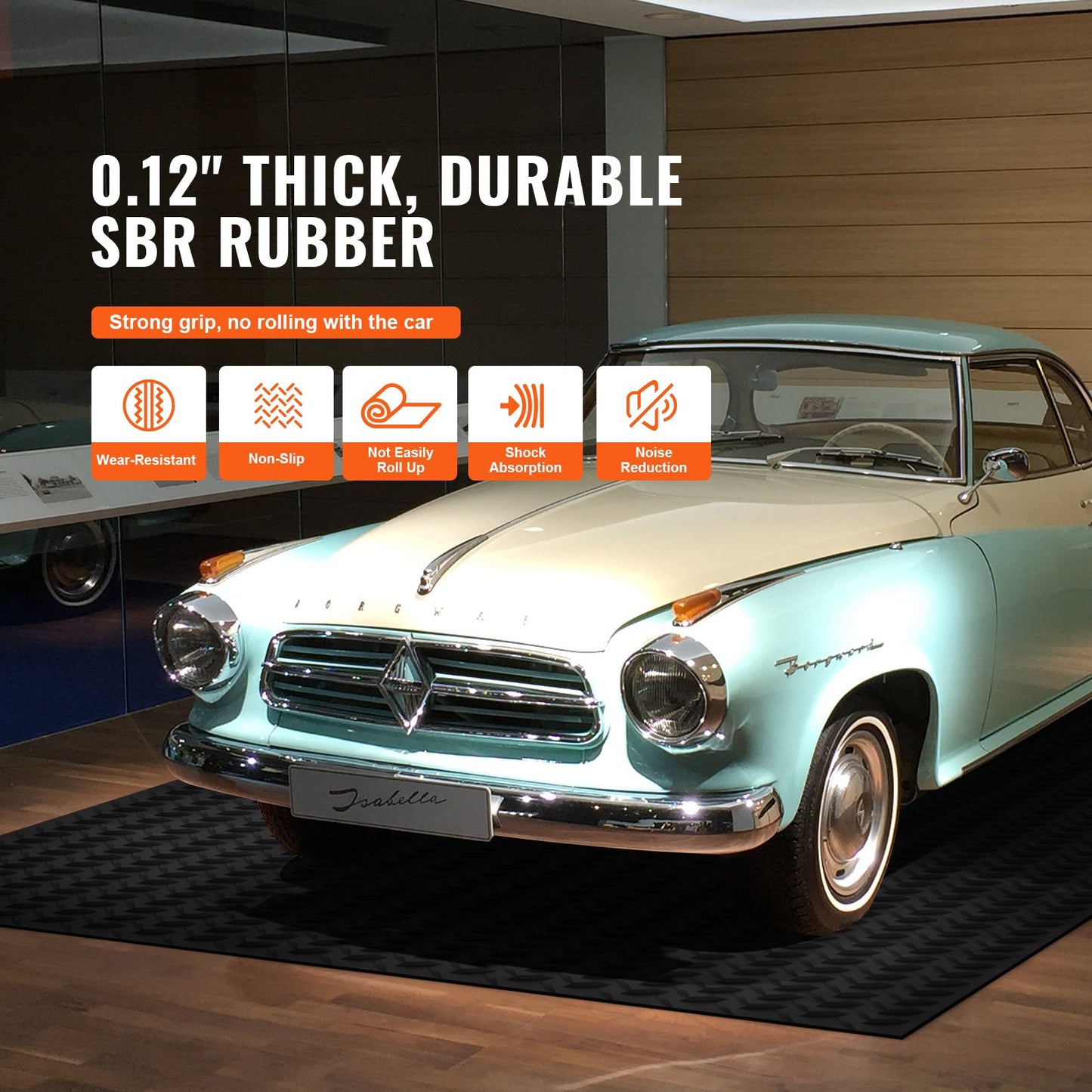Diamond-Plate-Gummibodenrolle, 3 mm x 4 ft x 10 ft Garagenbodenmatte, SBR-Gummi-Garagenbodenrolle, leicht zu reinigen, Diamond-Plate-Gummimatte für unter Autos, Garagenindustrie-Fitnessstudio, schwarz