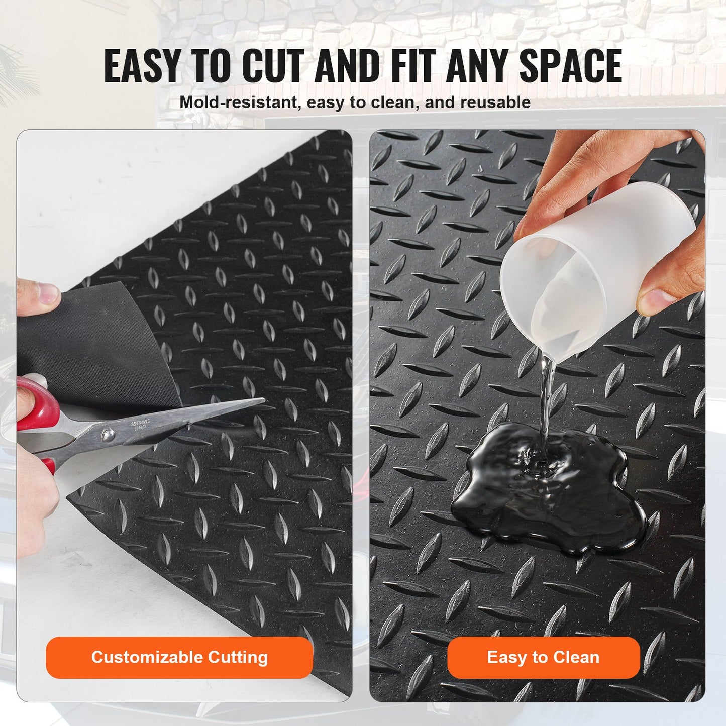Diamond-Plate gummigolvrulle, 3 mm x 4 fot x 15 fot garagegolvmatta, SBR gummigaragegolvrulle, lätt att rengöra, Diamond Plate gummimatta för under bilar, Garage Industry Gym, svart