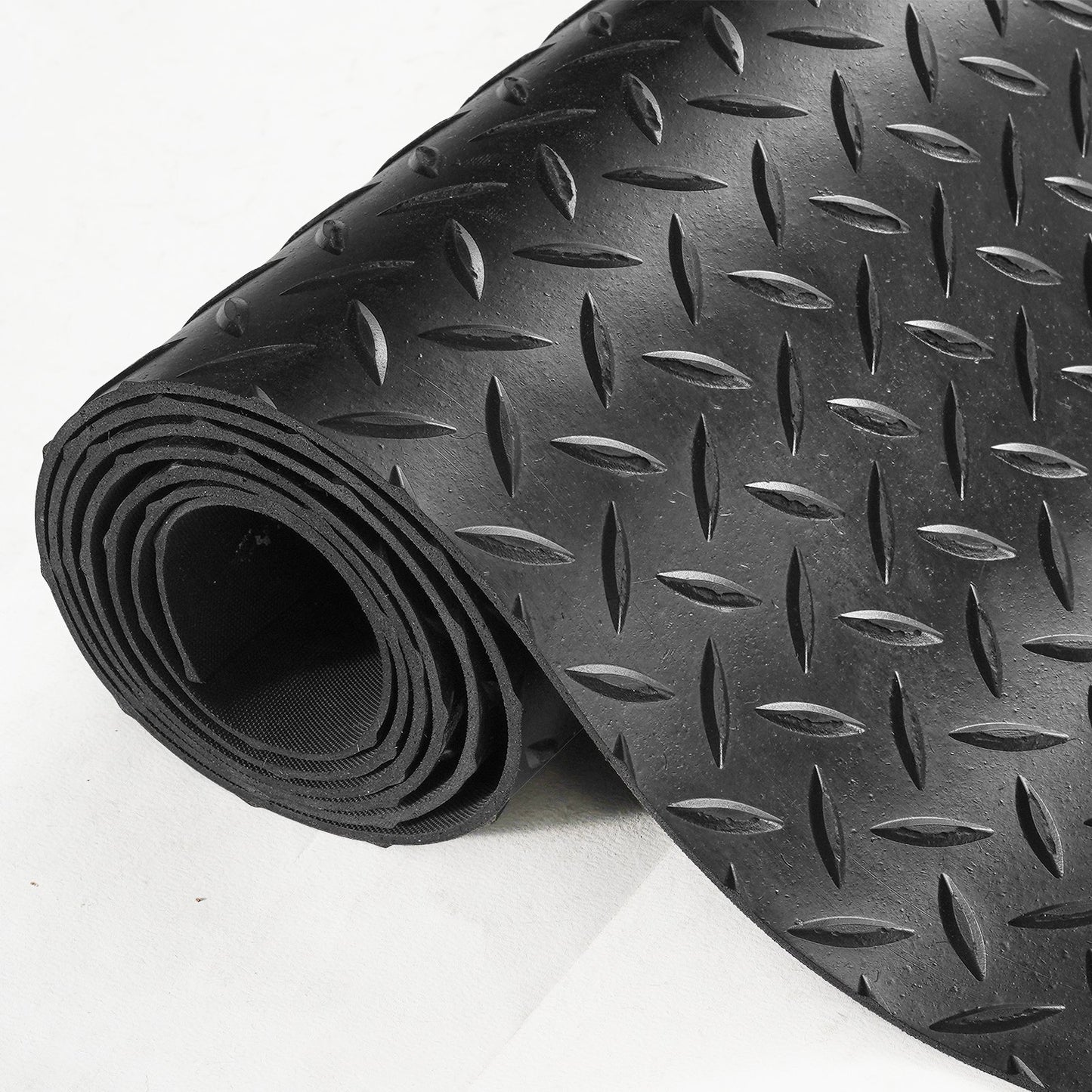 Diamond-Plate gummigolvrulle, 3 mm x 4 fot x 15 fot garagegolvmatta, SBR gummigaragegolvrulle, lätt att rengöra, Diamond Plate gummimatta för under bilar, Garage Industry Gym, svart