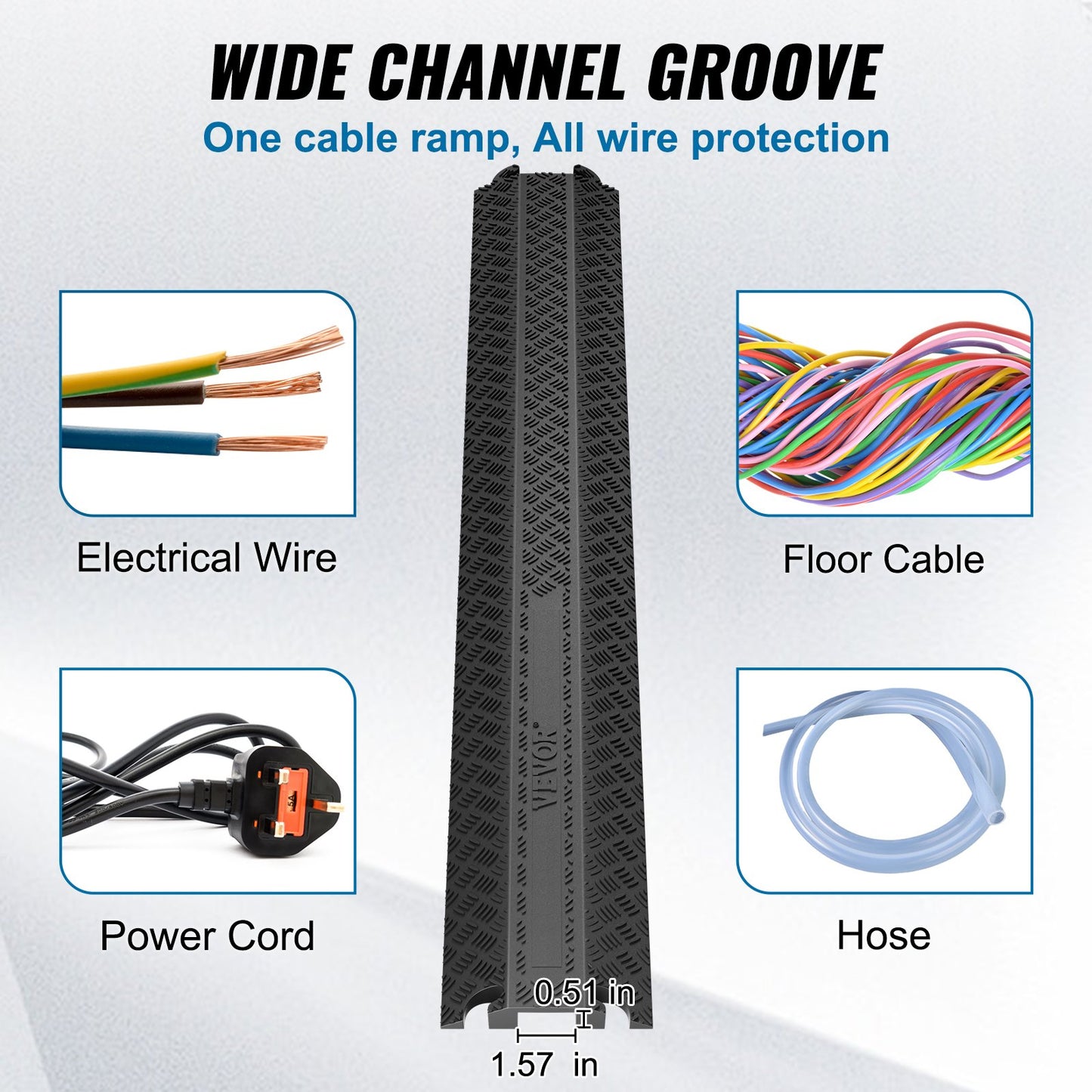Drop Over Cable Cover Ramp, 2,000 lbs/axle Load Capacity, Heavy Duty Cable Hose Protection Ramp, Floor Cord Cover for High Traffic Areas Indoor Outdoor Home Office Warehouse School
